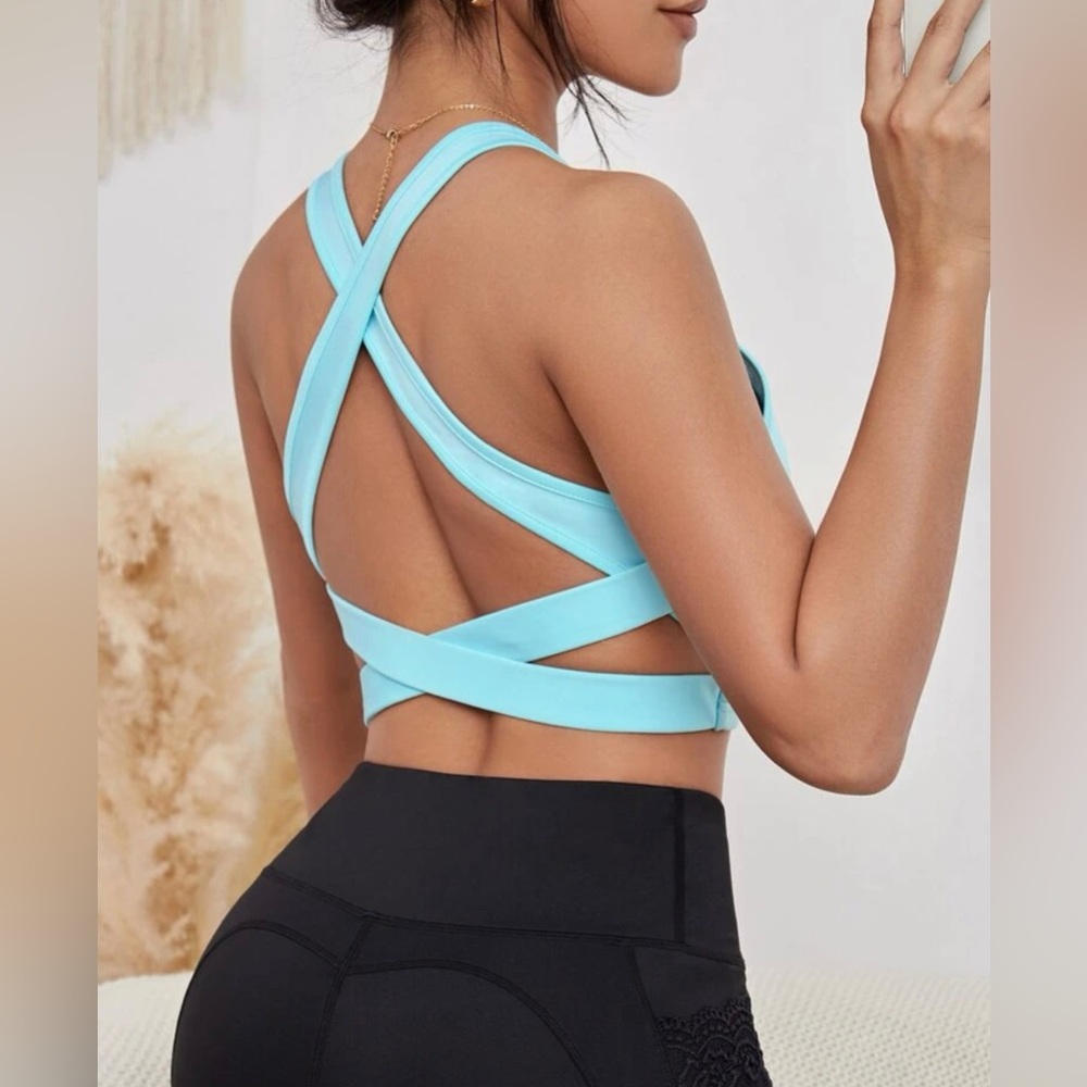 Teal Cross Back Sports Bra